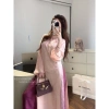 Set áo dài gấm 4 tà 3 màu Lannie đính hoa full gấm rêu hồng đỏ Giá ưu đãi 660.000₫ 4
