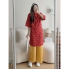 Set áo dài hoa nhí dáng suông tay lỡ - Cách tân Tết kèm quần suông, ảnh thật 3