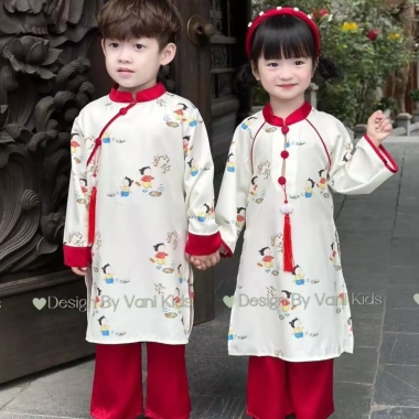 Sét Áo Dài May Mắn Phối Quần Xuông Lụa Đôi Bé Trai Gái Mẫu Mới 2.026 160.550 VND 6