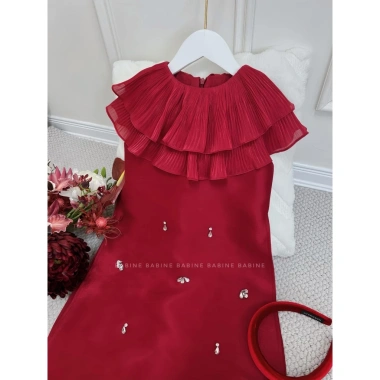 Set áo dài mẹ và bé Thiên Kim đỏ đô sang trọng + quần Babine 670.000đ