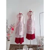 Set áo dài ren bigsize dáng suông tà xẻ cổ tròn đỏ + quần đỏ - Mặc Tết 340.000₫ 4