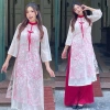 Set áo dài ren bigsize dáng suông tà xẻ cổ tròn đỏ + quần đỏ - Mặc Tết 340.000₫ 5