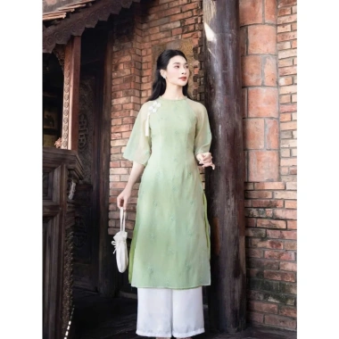 Set áo dài Tết sang trọng chất tơ, cổ tròn thêu, tay lỡ, quần latin maxi dài siêu xinh, Giá ưu đãi 189.150 VND 5
