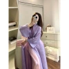 Set áo dài tím nhạt viền hoa và quần lụa suông hồng - Lanie Room Giá ưu đãi 680k 6