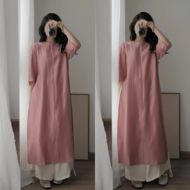 Set áo dài tơ nữ Tết dáng bí, kèm quần đũi tay lỡ 2 màu - Baobao Store B23