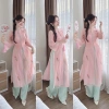Set Áo Dài Tơ Thêu Hoa Tà Đôi Cổ Tròn Đủ Size - Mẫu Tết Giá Ưu Đãi 332.500đ