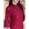 Set áo dài vải lông vũ cao cấp, cổ trụ tay lở, nơ vai + quần lụa - Giảm 30% Tết LisaCloth 2