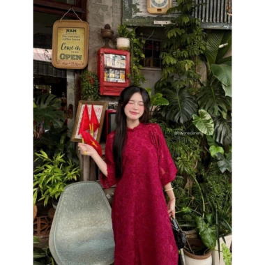 Set áo dài vải lông vũ cao cấp, cổ trụ tay lở, nơ vai + quần lụa - Giảm 30% Tết LisaCloth 6 Set áo dài vải lông vũ cao cấp, cổ trụ tay lở, nơ vai + quần lụa - Giảm 30% Tết LisaCloth 6