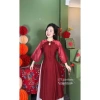 Set áo dài vải tơ hai lớp cao cấp cổ tròn cột nơ đính ngọc tay lở và quần tuyết nhung - Giá chỉ 179k 2