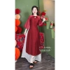 Set áo dài vải tơ hai lớp cao cấp cổ tròn cột nơ đính ngọc tay lở và quần tuyết nhung - Giá chỉ 179k 3