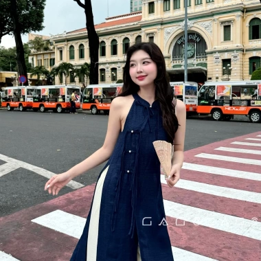 Set Áo Dài Yếm và Quần GAGO Cách Tân 2.026 Vải Đũi Vân May Đỏ Tết Size S‑L Bigsize 4
