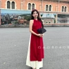 Set Áo Dài Yếm và Quần GAGO Cách Tân 2.026 Vải Đũi Vân May Đỏ Tết Size S‑L Bigsize 5