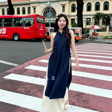 Set Áo Dài Yếm và Quần GAGO Cách Tân 2.026 Vải Đũi Vân May Đỏ Tết Size S‑L Bigsize 7