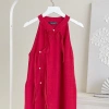 Set Áo Dài Yếm và Quần GAGO Cách Tân 2.026 Vải Đũi Vân May Đỏ Tết Size S‑L Bigsize 10