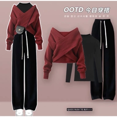 Set áo đỏ và quần suôn thu đông, sẵn hàng giao trước Tết, giá ưu đãi 100.000₫