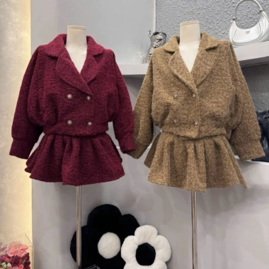 Set áo khoác váy dạ tweed xoè Peplum Hàn Quốc, giữ form, mặc Tết - Giá 489k
