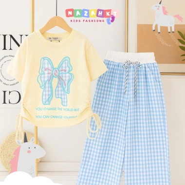 Set áo rút eo và quần xuông bé gái 9-42kg, chất mềm mịn, thấm hút mồ hôi, giá ưu đãi 76.686 VND 2