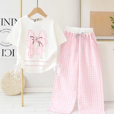 Set áo rút eo và quần xuông bé gái 9-42kg, chất mềm mịn, thấm hút mồ hôi, giá ưu đãi 76.686 VND 5