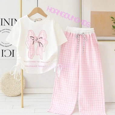 Set áo rút eo và quần xuông bé gái 9-42kg, chất mềm mịn, thấm hút mồ hôi, giá ưu đãi 76.686 VND 8