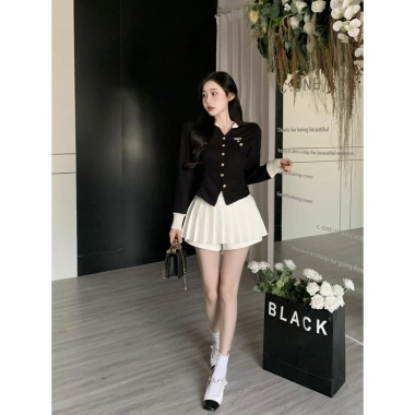 Set áo sơ mi đen + chân váy xếp ly, quần tieu thư sang trọng, áo dài tay thu đông & váy trắng - 215.000đ 5