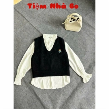 Sét Áo Sơ Mi + Gile Nữ Thêu Hình Kute Set 2 Món - Đẹp Tết Du Xuân, Giá 299k