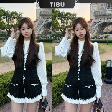 Set Áo Sơ Mi và Quần Dạ Yếm Viền Bèo Ngắn Tôn Dáng Sang Chảnh - Giá 249k Tiệc Tết