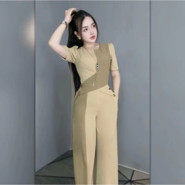 Sét áo tay ngắn, quần suông áo gài chéo cho nữ: phố, công sở, tiệc sang trọng - giảm 20% 7