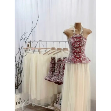 Set Áo Yếm Ren Hoa Nở + Chân Váy Lưới Xoè Bồng Bềnh - Tiệc Tết, Lễ Hội, Giá 99k