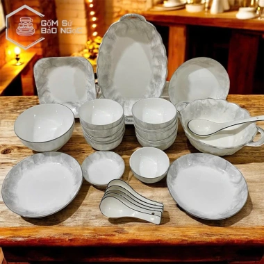 Sét bát đĩa gốm sứ decor hoa văn Vân Đá cao cấp 25 chi tiết Giá chỉ 159.000₫