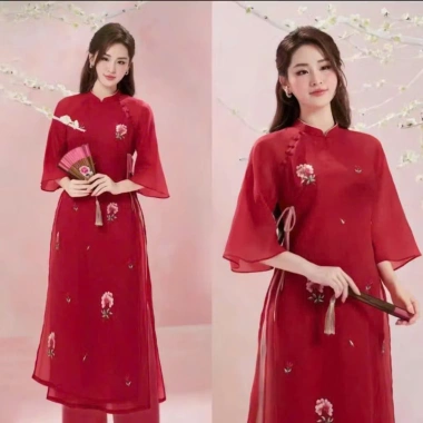 Sét Bộ Áo Dài Tết Gấm Lụa BY2.224 Họa Tiết Hoa Nổi Size To Giá 399.000 6