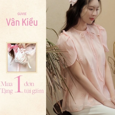 Set bộ áo tết nữ cách tân Vân Kiều áo thêu hoa - Tặng Túi Gấm, Giá 190k - Thiết Kế Guvie