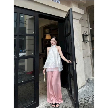 Sét bộ đồ truyền thống chụp Tết - Gấm cổ yếm 2 tầng, quần lụa ống suông 2 màu, giá ưu đãi 200.600 VND 8