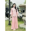 Set bộ gấm hoa nổi thời trang nữ - áo 2 tầng tay lỡ, quần ống suông dài, cúc ngọc, chùa, chơi, cổ tàu - 190.000₫ 3