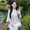 Set bộ gấm hoa nổi thời trang nữ - áo 2 tầng tay lỡ, quần ống suông dài, cúc ngọc, chùa, chơi, cổ tàu - 190.000₫ 4