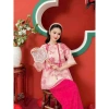 Set bộ tết áo cổ tàu dây cột nơ và quần ống rộng, dễ thương cho nữ đi tiệc lễ chùa tết 6