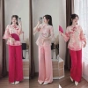 Set bộ tết áo cổ tàu dây cột nơ và quần ống rộng, dễ thương cho nữ đi tiệc lễ chùa tết 8