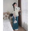 Set bộ tết áo cổ tàu dây cột nơ và quần ống rộng, dễ thương cho nữ đi tiệc lễ chùa tết 10