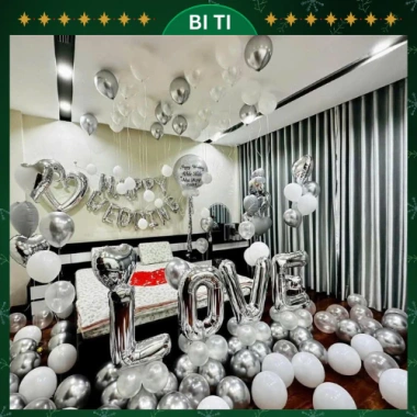 Set bóng bay trang trí phòng cưới tân hôn màu bạc, balloons bi ti - Giá 258.000₫ 3