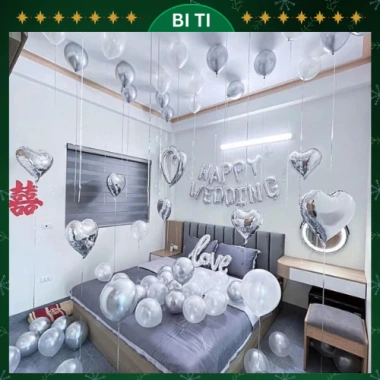 Set bóng bay trang trí phòng cưới tân hôn màu bạc, balloons bi ti - Giá 258.000₫ 6