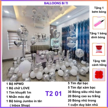 Set bóng bay trang trí phòng cưới tân hôn màu bạc, balloons bi ti - Giá 258.000₫ 8