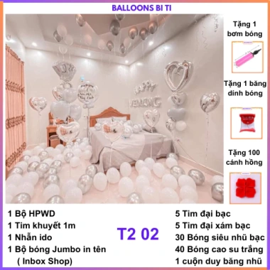 Set bóng bay trang trí phòng cưới tân hôn màu bạc, balloons bi ti - Giá 258.000₫ 9