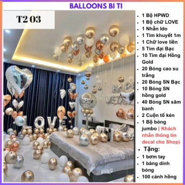 Set bóng bay trang trí phòng cưới tân hôn màu bạc, balloons bi ti - Giá 258.000₫ 10