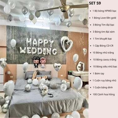 Set Bóng Trang Trí Phòng Cưới, Bóng Bay - Tặng 100 Cành Hoa Hồng Lụa, Giá 119.000đ