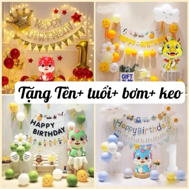 Set bóng trang trí sinh nhật tuổi Rồng - Tặng tên, tuổi, bơm KEO, chỉ 145.000₫