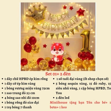 Set bóng trang trí sinh nhật tuổi Rồng - Tặng tên, tuổi, bơm KEO, chỉ 145.000₫