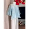 Set cách tân áo ren cổ tàu + quần suông trắng - Thiết kế lễ Tết, giá chỉ 249k 4