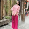 Set cách tân áo tơ ánh tằm đính nút tay lỡ + quần phi lụa ống rộng - mặc Tết, đi chùa, lễ hội, chỉ 85.000 VND