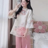 Set cách tân tay lỡ áo ren thêu đính nơ, quần lụa suông - Lễ Tết ưu đãi 4