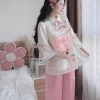 Set cách tân tay lỡ áo ren thêu đính nơ, quần lụa suông - Lễ Tết ưu đãi 5