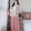 Set cách tân tay lỡ áo ren thêu đính nơ, quần lụa suông - Lễ Tết ưu đãi 8